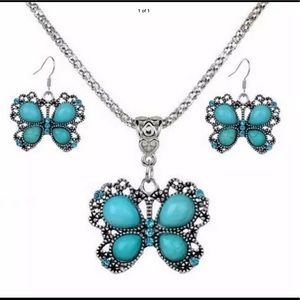New Butterfly 4pc Set W/Sterling Silver Chain